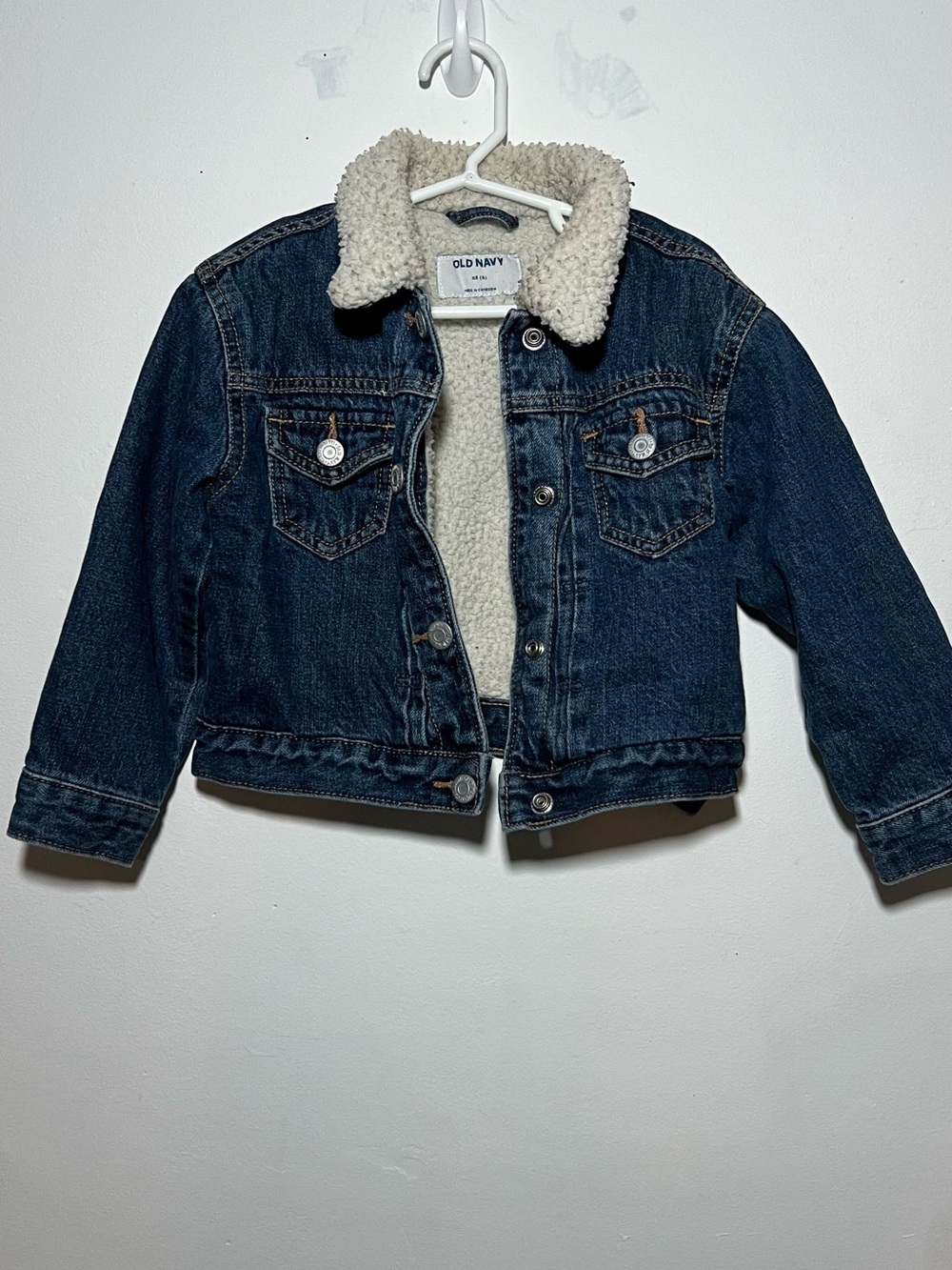 Old Navy Dark Blue Denim Jacket with Cream Sherpa Lining